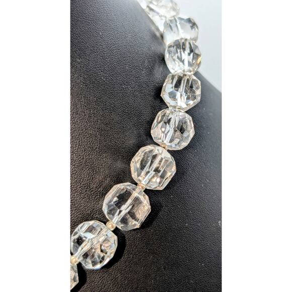 Vtg 925 Sterling Chunky Faceted Cut Rock Crystal Quartz Toggle Clasp Necklace - Picture 5 of 11